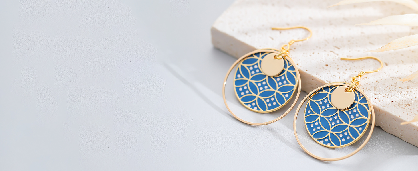 Blue Geometric Pattern Earrings For Women