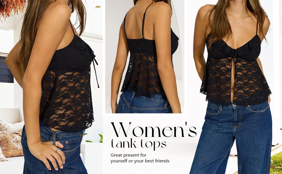 トップス FETICO Open Back Camisole Pivanzore Women's Y2K Lace Cami Tank Top Sexy Mesh See