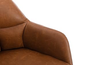 Desk Chair Modern Swivel Task Chair Without Wheels For Bedroom Home Office, Leather, Brown 14 55