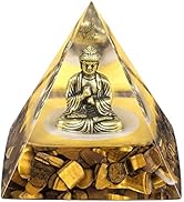 Rockcloud Buddha Statue Orgone Pyramid, Tiger's Eye Stone Crystal Energy Generator Orgonite Pyram...