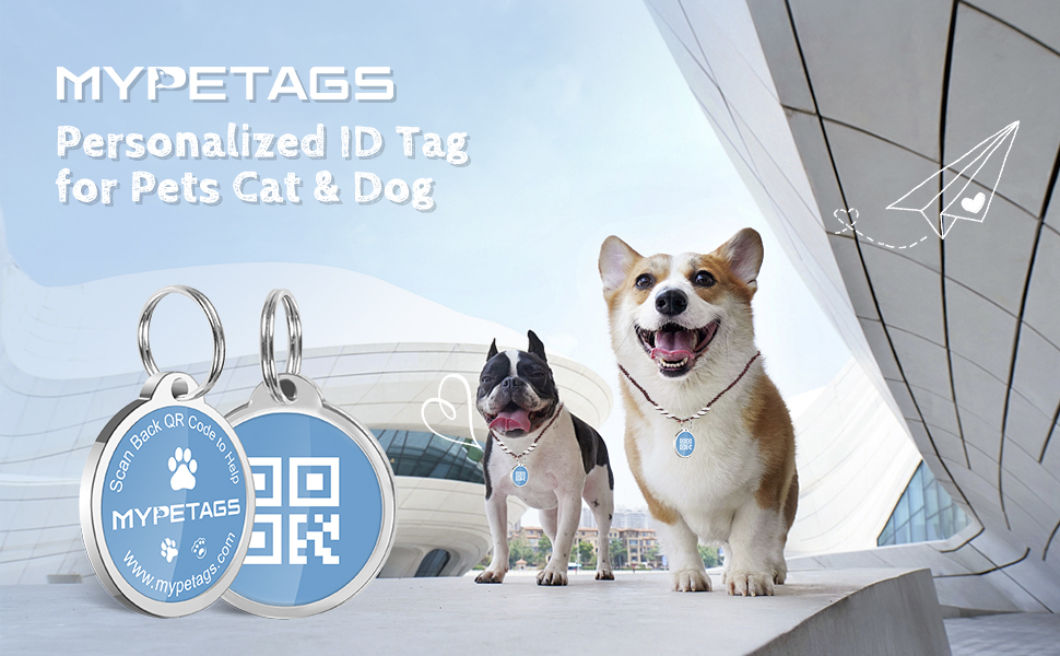 QR Code Dog ID Tag, MYPETAGS Dog Tags for Pets, Cat ID Tag