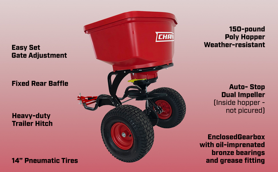Chapin 8620B 150 lb Tow Behind Spreader with AutoStop, Red