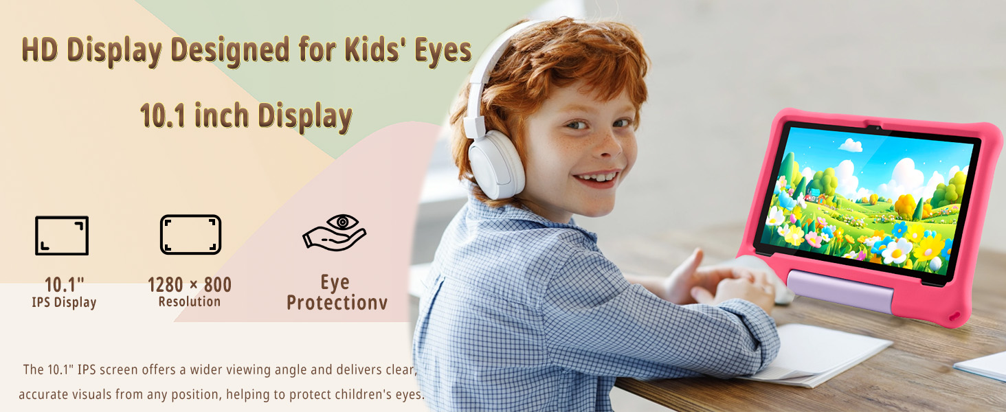 10.1&#34; Android Tablet with IPS screen for clear visuals and eye protection.