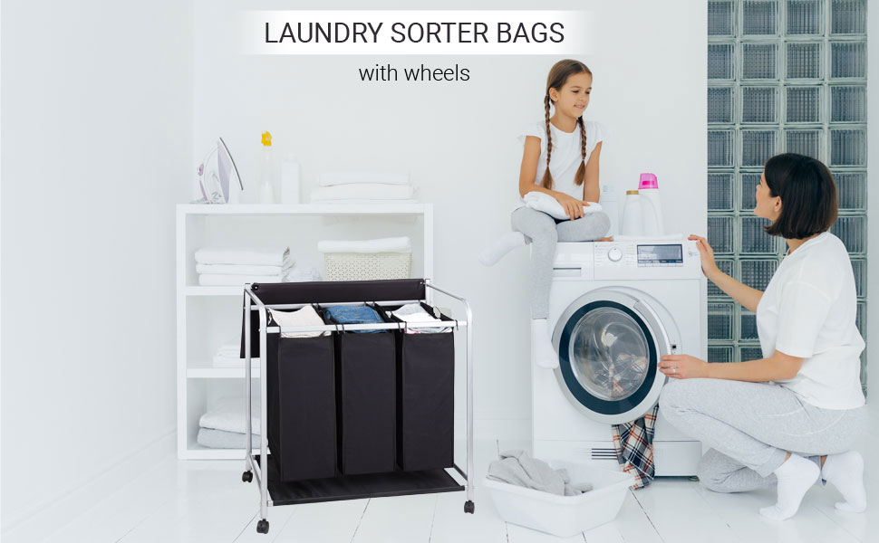 JINAMART Laundry Sorter Basket With Rolling Cart Laundry Hamper Storage Cart With Ironing