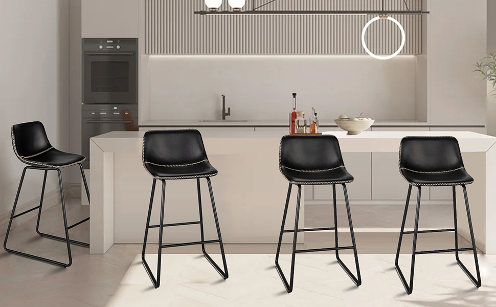 HeuGah Bar Stools Set of 4,Faux Leather Counter Height Bar
