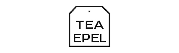Design minimaliste d'étiquette de sachet de thé noir et blanc avec le texte « TEA EPEL » sur une bordure simple