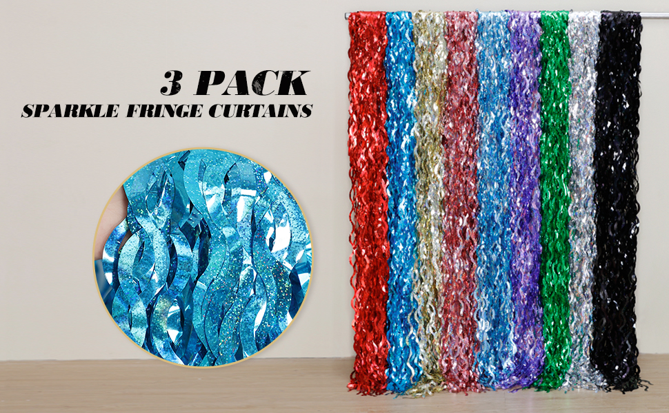 Champagne Gold Foil Fringe Backdrop CYLMFC 3 Pack 3.3 ft