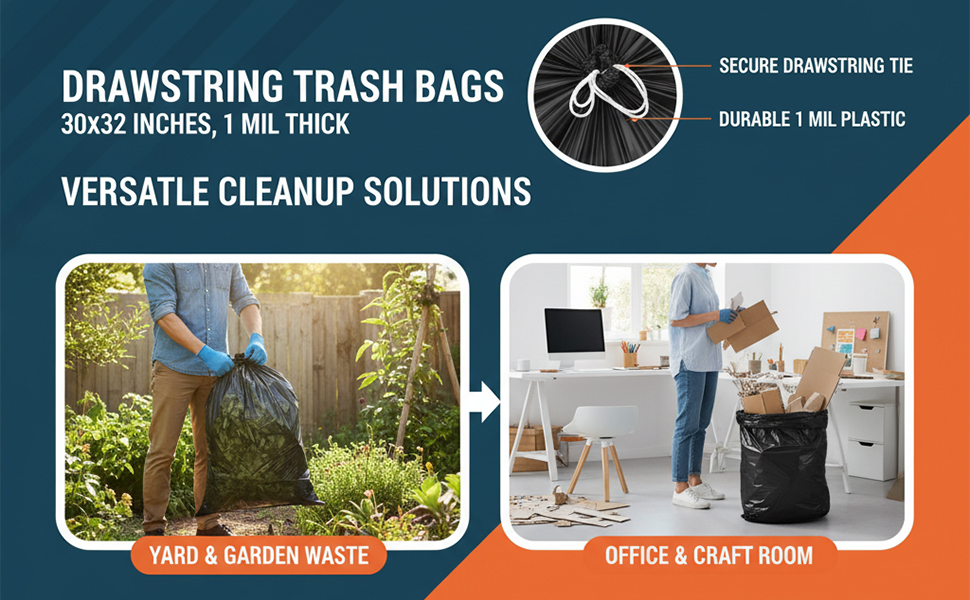 Melplas Drawstring Trash Bags 30x32 Inches