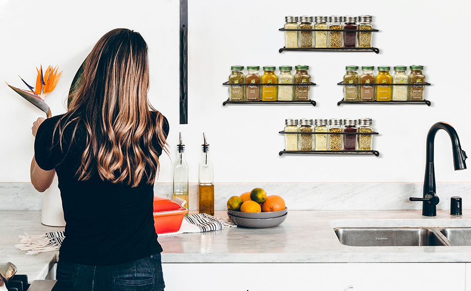 Menbyci Wall Spice Rack Organizer for Door 4 Tier Spice Rack