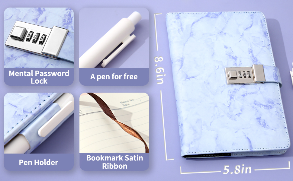 CAGIE Marble Diary with Lock for Girls and Women, Waterproof Journal