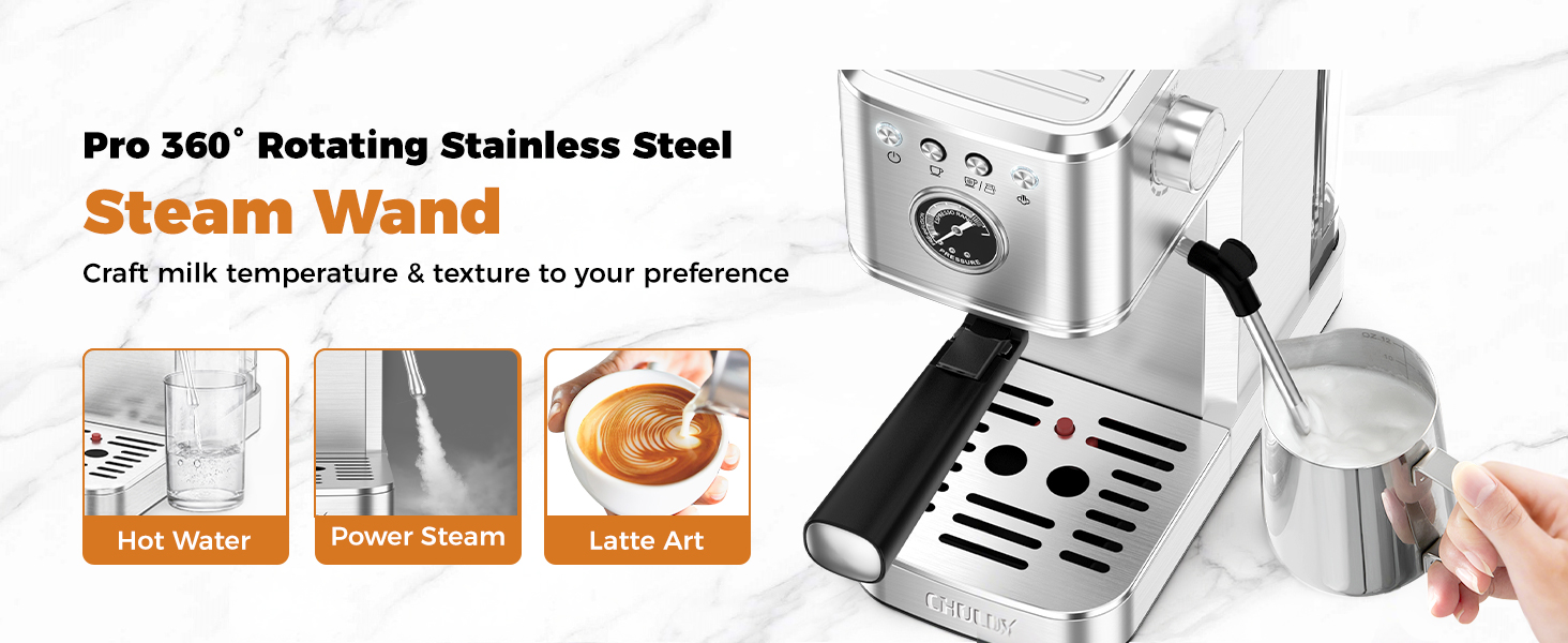 Pro 360° Rotating Stainless Steel Steam Wand