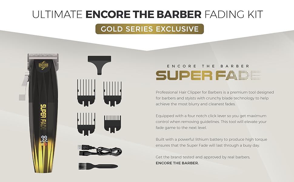 encore the barber super fade professional hair clipper quick easy blurry fades crunchy blades 