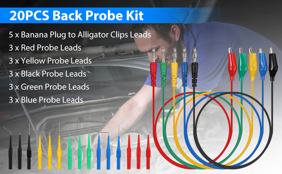 20Pcs Back Probe Kit, Linkstyle Automotive Back Probe Test Lead Set, 15Pcs 30V Back Probe Pins