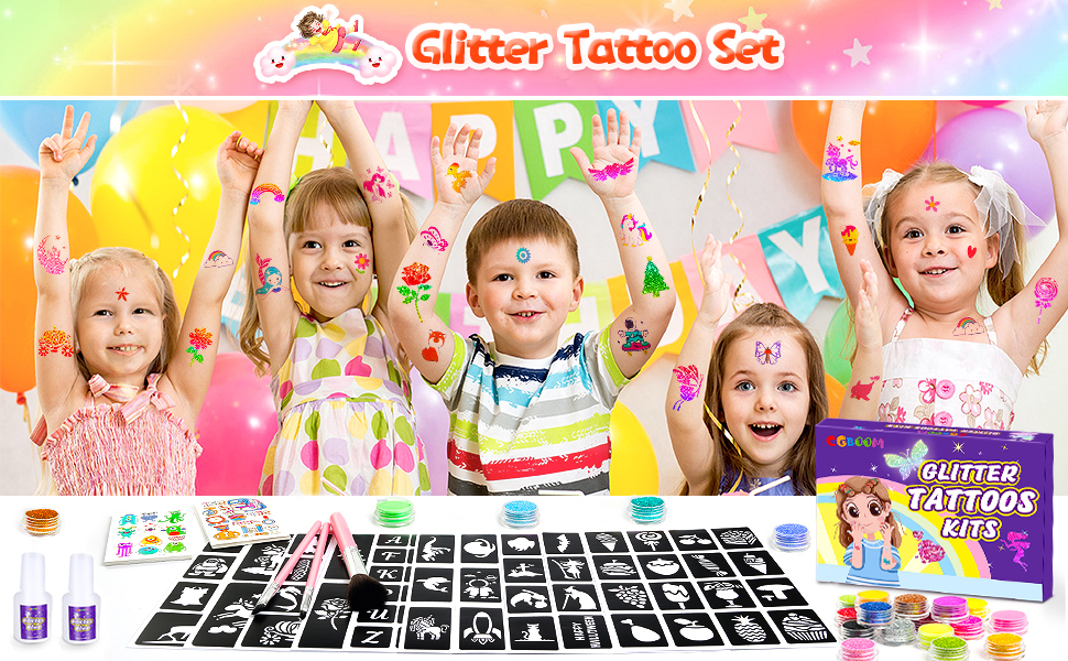 Kit de Tatouage à Paillettes, Cadeau Fille 6 7 8 9 10 11 12 Ans, Kit  Tatouage Enfant Fille Inclut Paillettes, Pochoirs, Tatouages Lumineux,  Cadeau pour Noël, Anniversaire, Jouet Enfant 8 Ans et + : : Mode