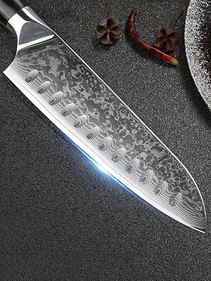 三徳包丁 ダマスカス包丁 刃渡り175mm, キッチン用 ブルー樹脂木製ハンドル Amazon | KyushuBlade 包丁 三徳包丁 ダマスカス包丁 刃渡り