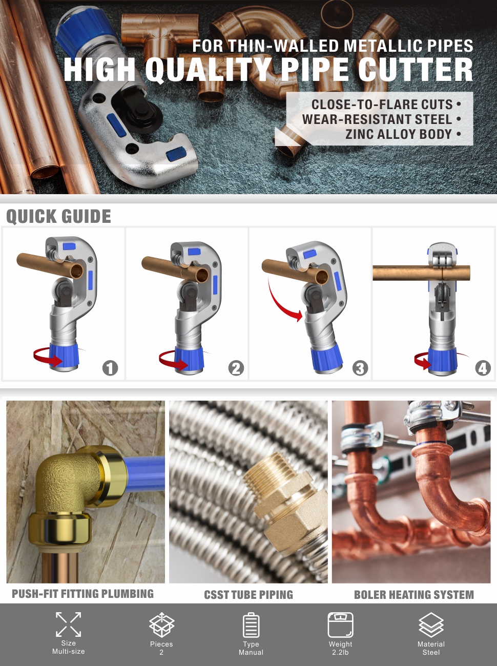 iCrimp Copper Tubing Cutter, 3/16inch to 11/4inch Tube Cutter, for