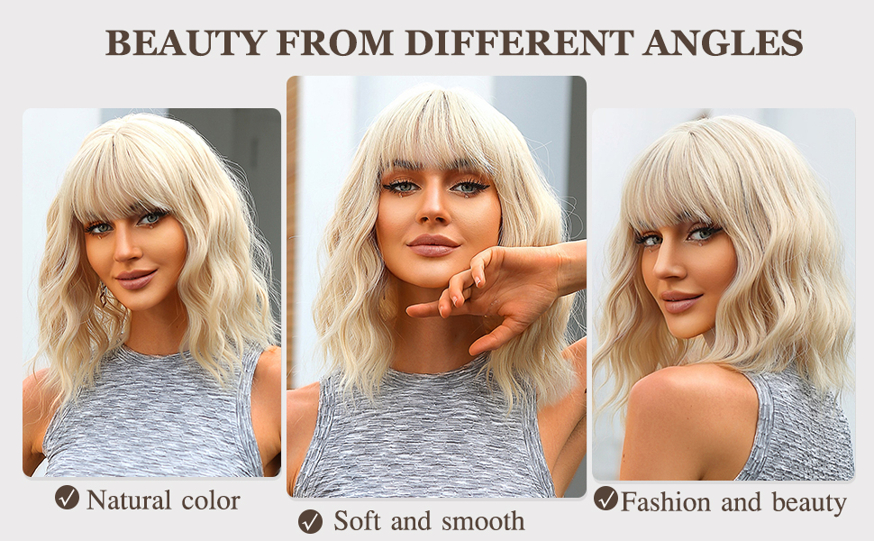 Esmee Short Wave Light Blonde Bob Wigs With Bangs
