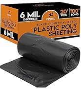 Black Poly Sheeting - 20x100 Feet Heavy Duty, 6 Mil Thick Black Plastic Tarp Waterproof Vapor and...