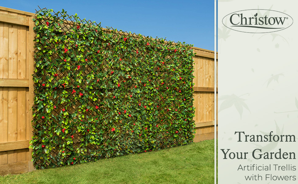 CHRISTOW Expanding Artificial Trellis Fake Leaf Red Flower Hedge Garden