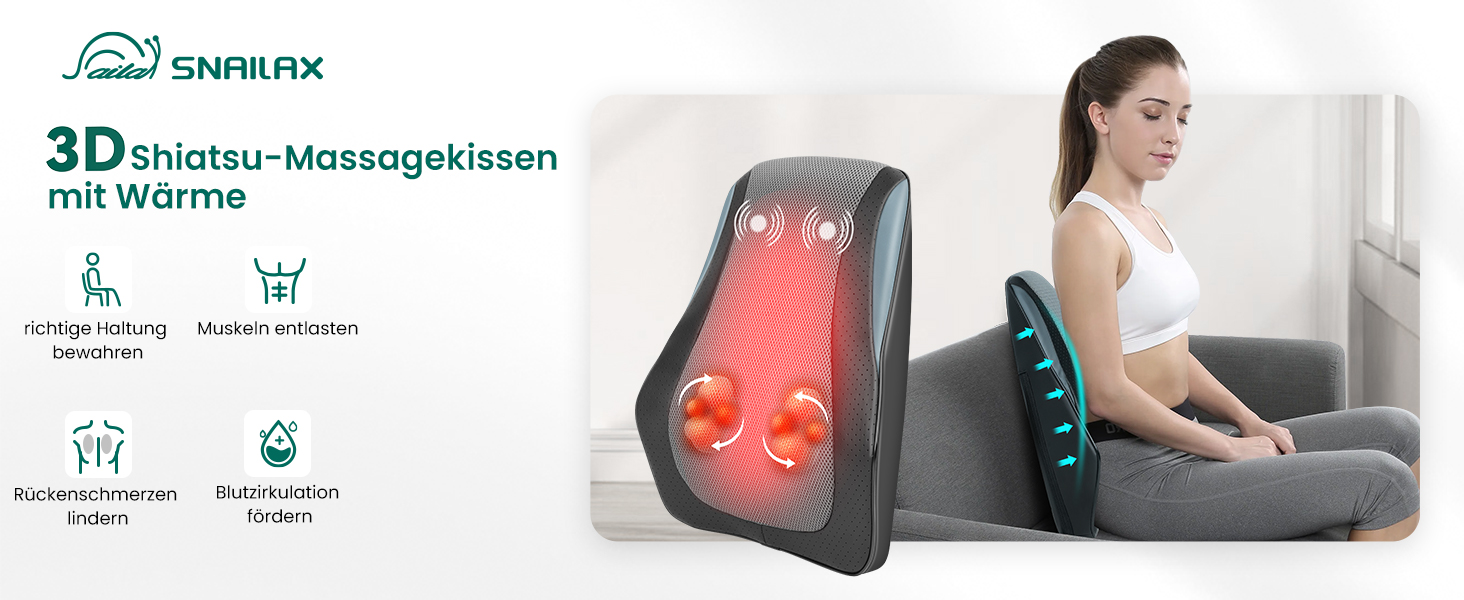 Snailax Massagegerät Rücken Nacken, 3D-Massagekissen