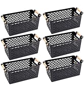 Yesland 6 Pack Plastic Storage Basket, Black Basket Organizer Bin with Handles for Home Office Cl...