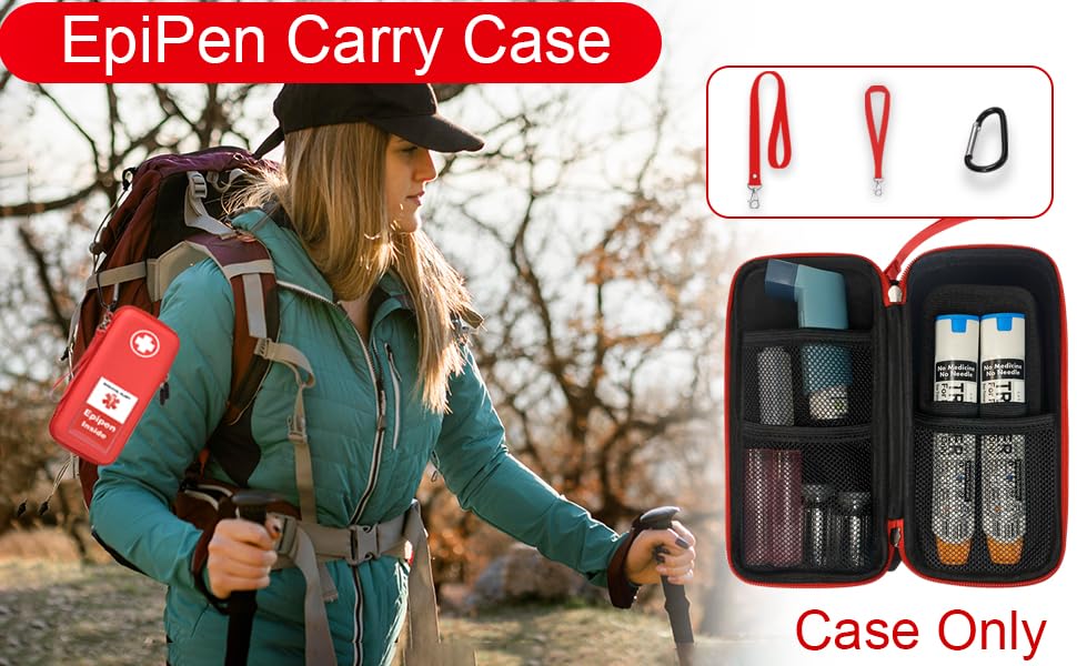 Carrying an EpiPen case attached to a hiking backpack