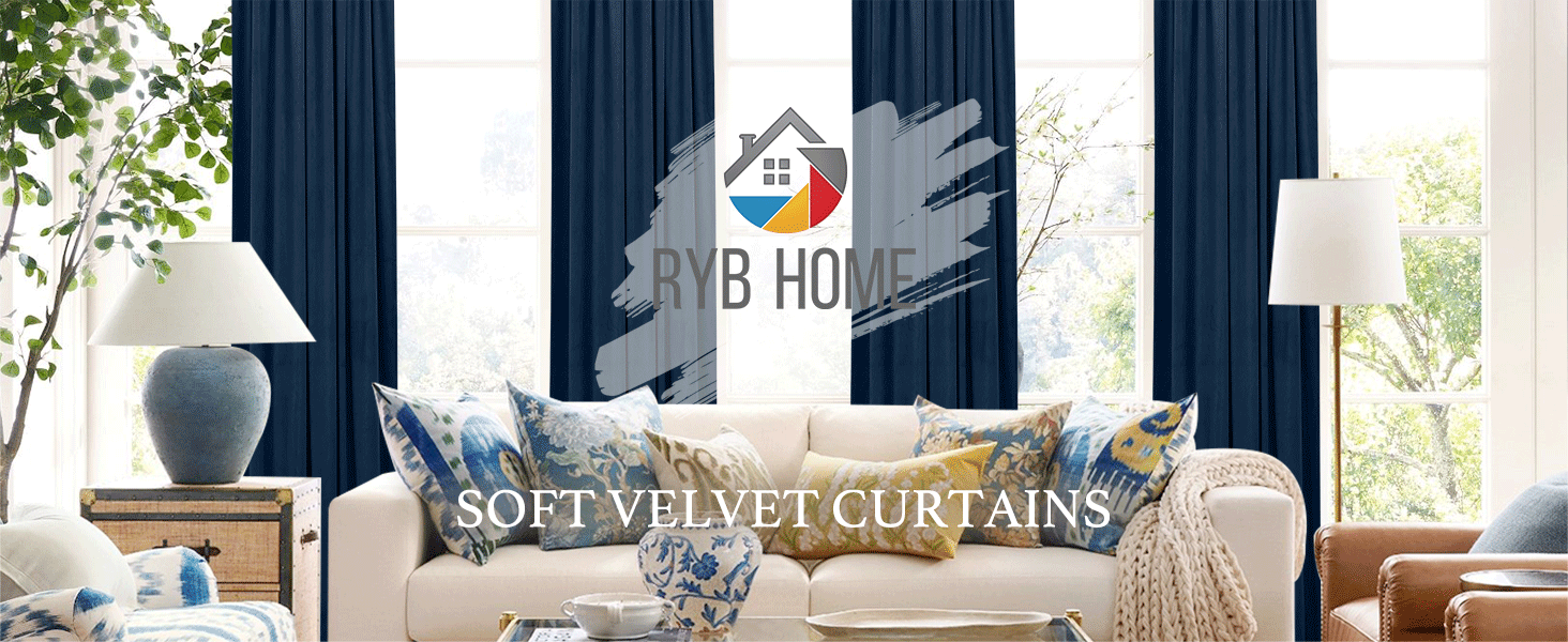 navy blue velvet curtains