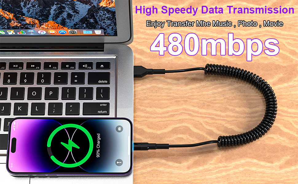 Coiled Lightning Cable Apple Carplay Compatible [Apple MFi Certified