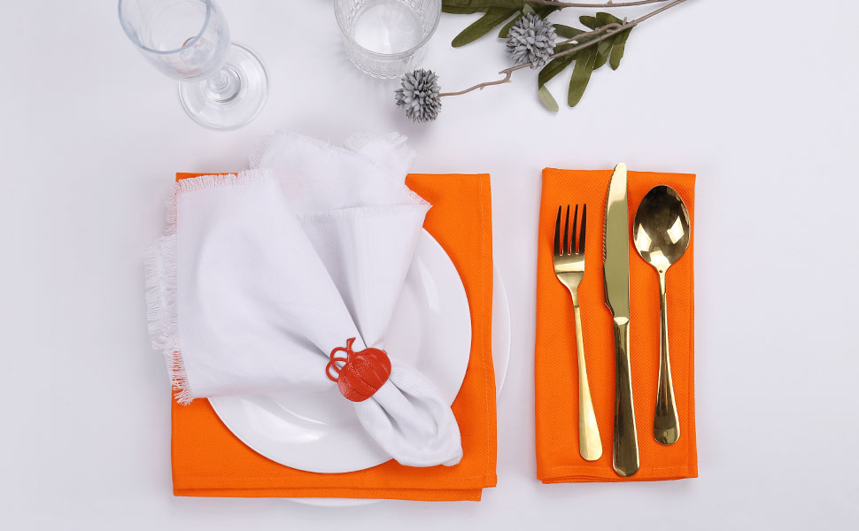 FEKIDO Pumpkin Napkin Rings Set of 6,Fall Orange Napkin