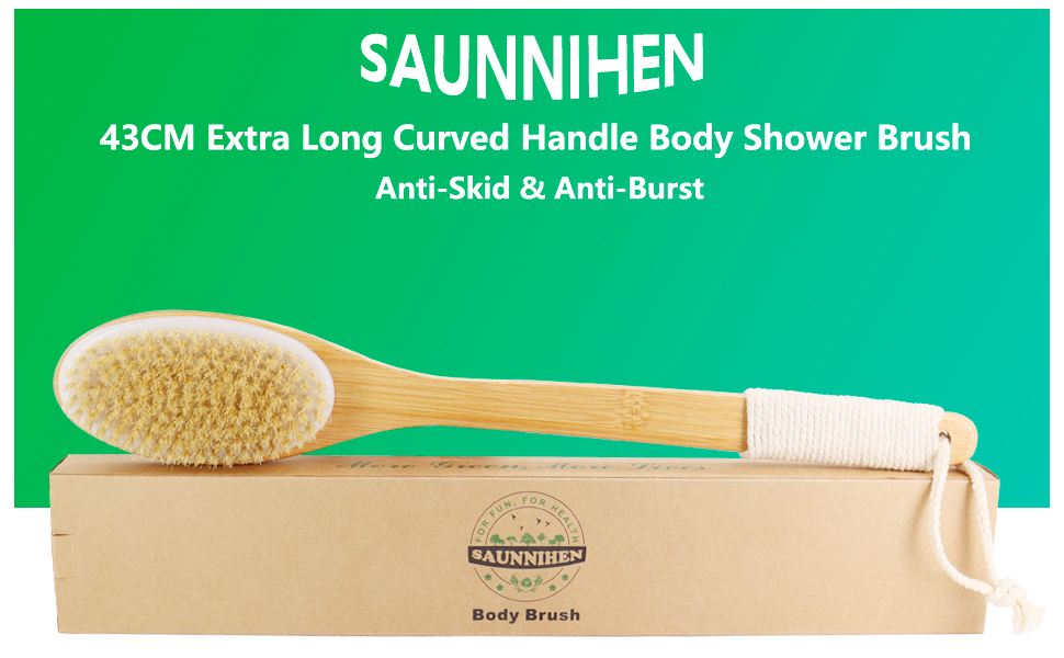 SAUNNIHEN Body Brush Back Scrubber, Shower Brush Long Handle, Natural