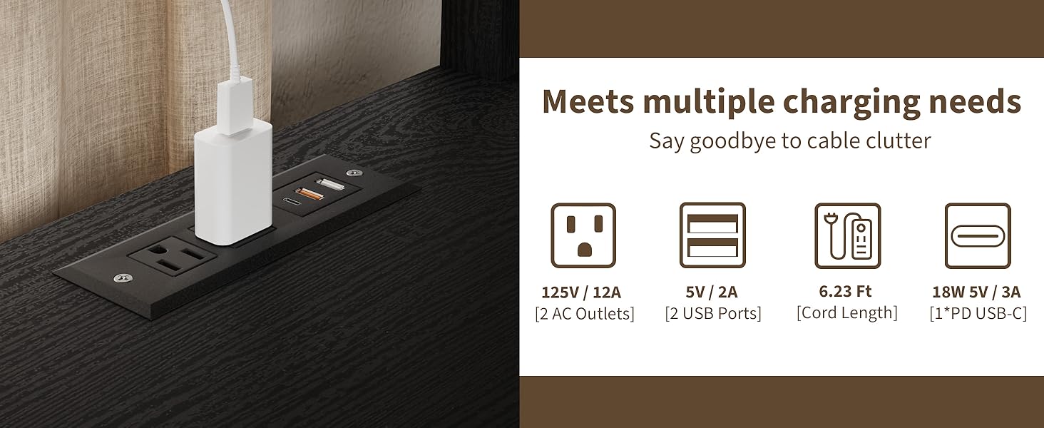 bedside table with charging station