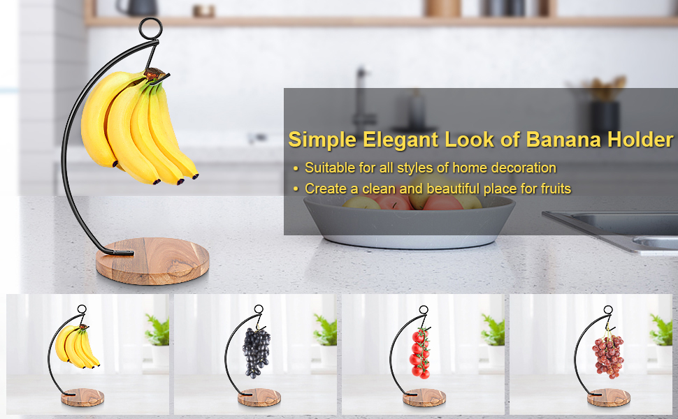 Livabber Tabletop Banana Tree Hanger, Metal Banana Holder Stand with Hook and Ring