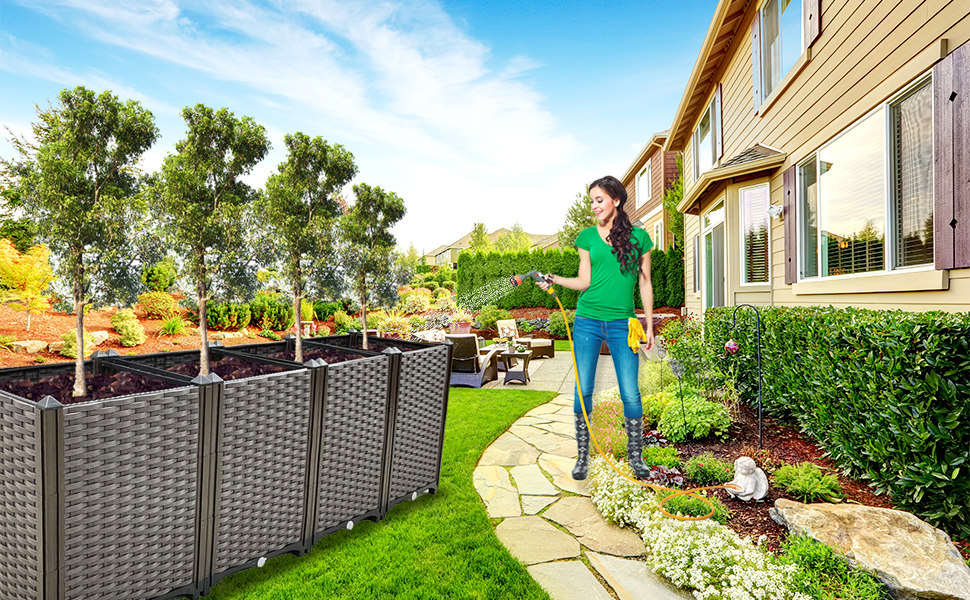 Souwuokoo Large Planters for Outdoor Plants Raised Garden