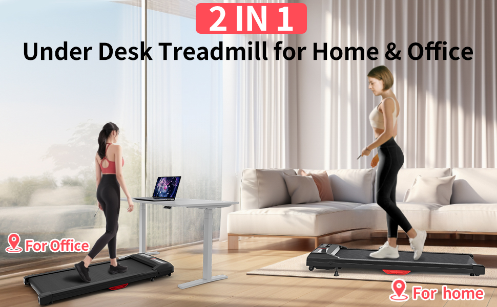 2 IN 1 Under Desk Treadmill for Home & Office
