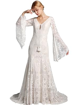 lace wedding dress with bell sleeves