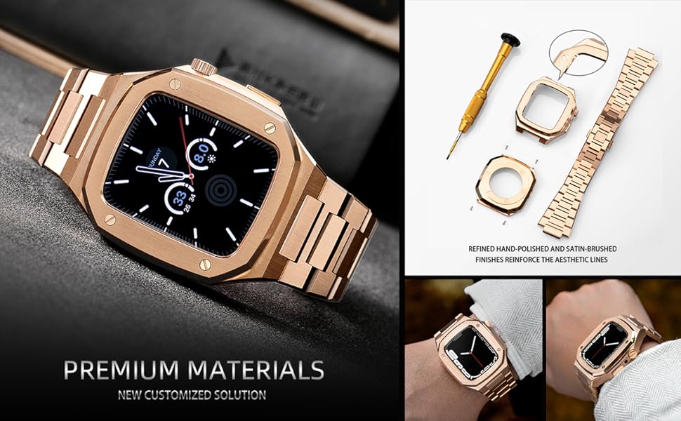 YINGHU Stainless Steel Case+Strap for Iwatch 41mm 44mm 45mm Retrofit