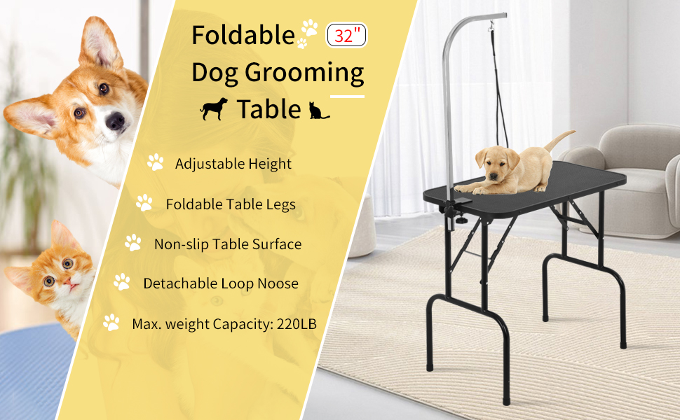 Dog Grooming Table 32" Foldable Pet Grooming Table with Arm