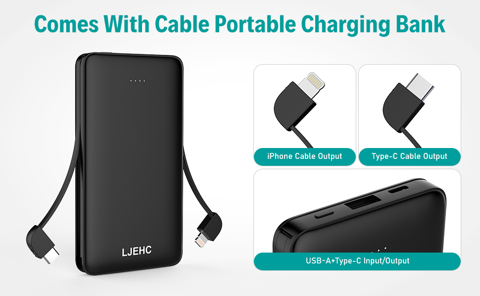 portable charger with built in cable