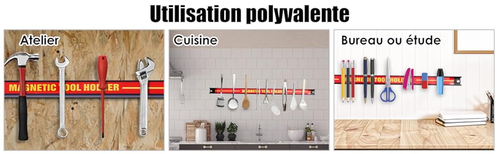 RELAX4LIFE Lot De 3 Barres Magnétiques Pour Outils, Installation Facile Design Industriel, 46x2,4x1,3CM, Charge Max 10KG Pour Chaque Barre, Rouge (Lot De 3 Barres) 15 3