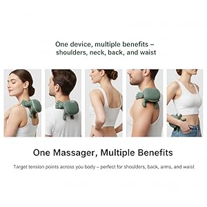 A woman using the New HomeGoods neck massager for pain relief on her back.