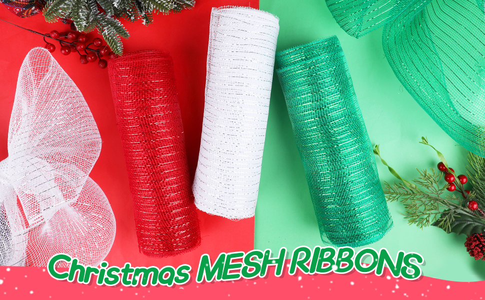 DERAYEE Red Mesh Ribbon, 10 Inch x 30 Feet Christmas