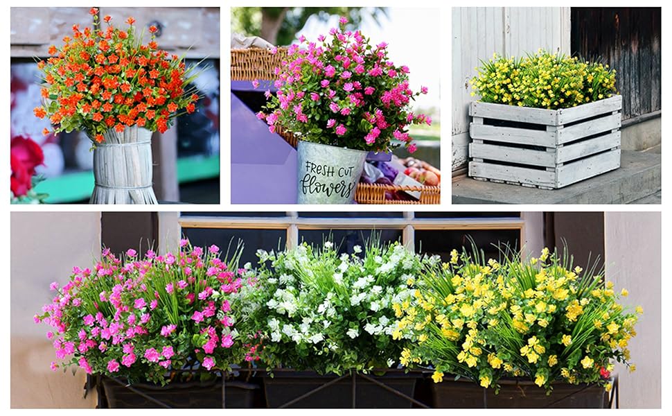 YXYQR 14pcs Artificial Flowers Outdoor UV Resistant Bulk Fake Plastic