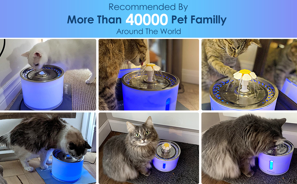 Parner Cat Water Fountain, 2.4 L Water Dispenser for Cats with LED