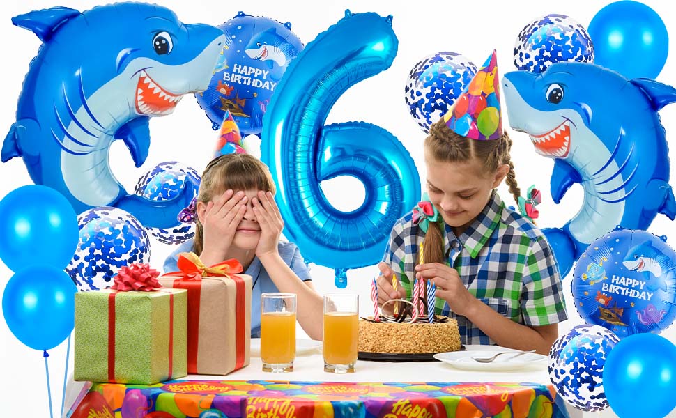 Shark Birthday Decorations, Blue Shark 7 Balloon Number