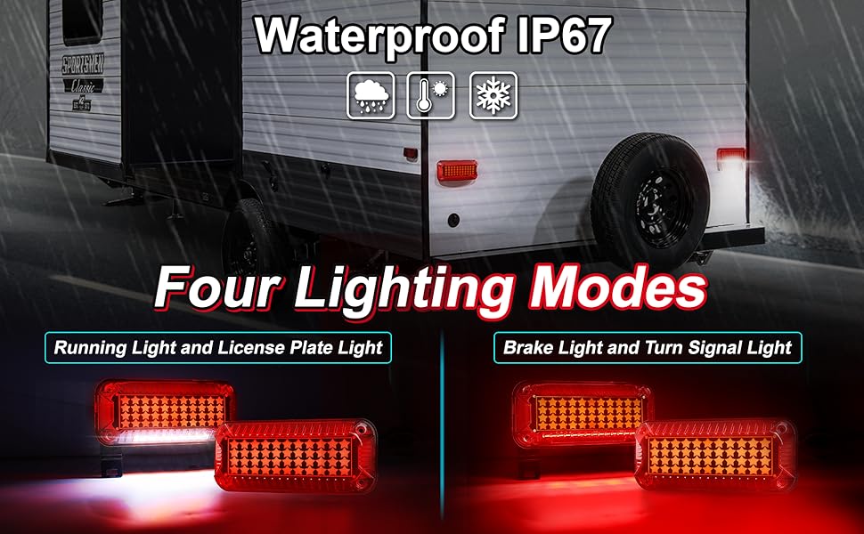 POVTOR Trailer Tail Lights 57 LEDs with Running/Turn Signal/Stop