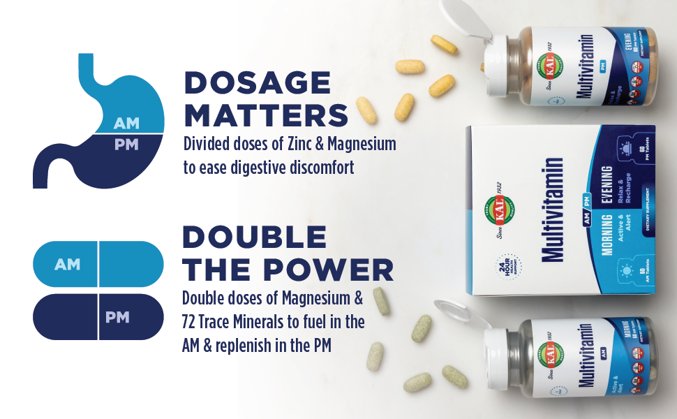 KAL Universal AM/PM Multivitamin - Dosage Matters - Double the Power