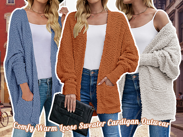 ZESICA Women's Fall Winter 2025 Popcorn Long Sleeve Open