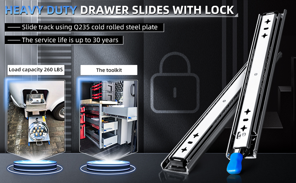 SHUHANG Heavy Duty Drawer Runners with Lock 300mm Ball Bearing 3 Folds