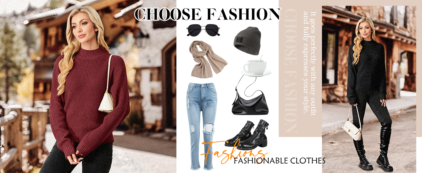 PrinStory Cropped Mock Neck Sweater Casual Lantern Sleeve Ribbed Long Sleeve Skin-Friendly Warm