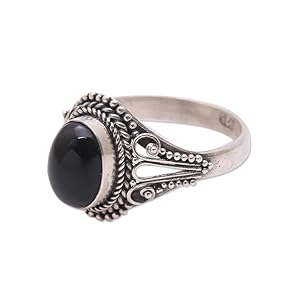 NOVICA Artisan Handmade .925 Sterling Silver Onyx Single Stone Ring From Indonesia
